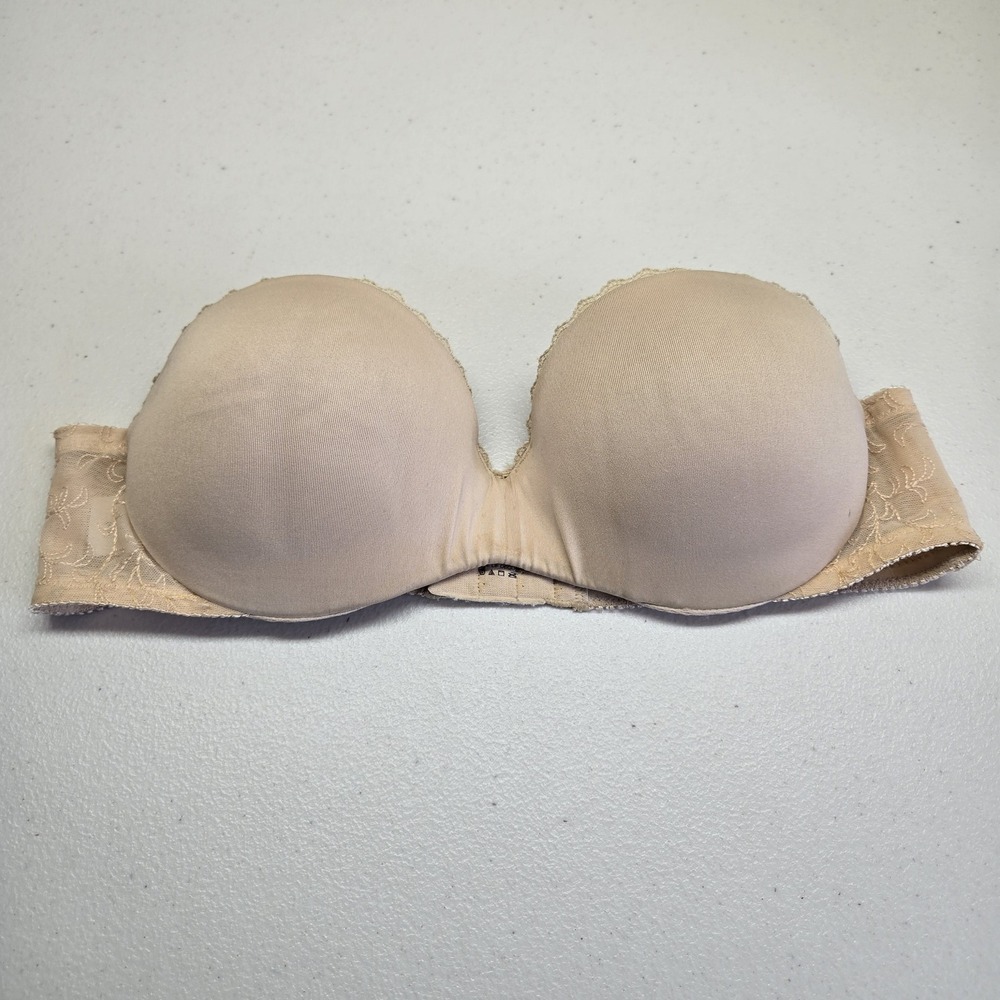 Lily Of France Women Bra 34B Beige T Shirt Underwired Lace Strap